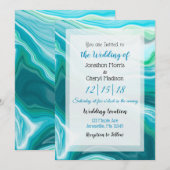 Blue Fluid Art Wedding Kaart (Voorkant / Achterkant)