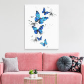 Blue Flying Butterflies Morpho Canvas Afdruk (Insitu (Woonkamer))