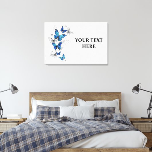 Blue Flying Butterflies Morpho Canvas Afdruk (Insitu (Slaapkamer))
