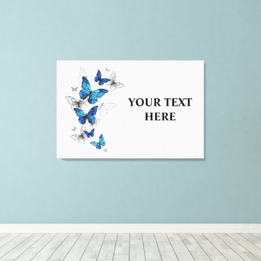 Blue Flying Butterflies Morpho Canvas Afdruk (Insitu (Houten vloer))