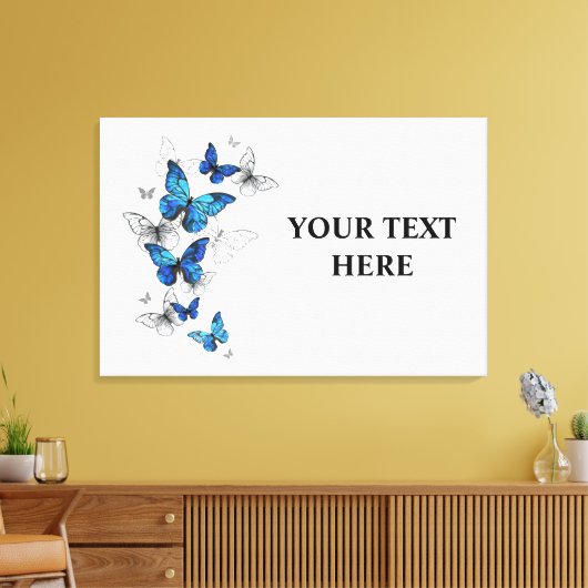 Blue Flying Butterflies Morpho Canvas Afdruk (Insitu (Woonkamer))