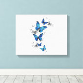 Blue Flying Butterflies Morpho Canvas Afdruk (Insitu (Houten vloer))