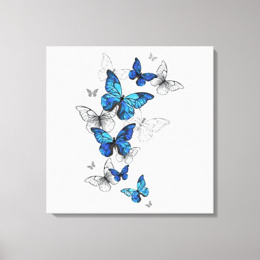 Blue Flying Butterflies Morpho Canvas Afdruk (Voorkant)