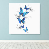 Blue Flying Butterflies Morpho Canvas Afdruk (Insitu (Houten vloer))