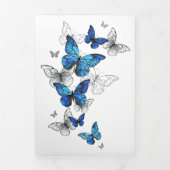 Blue Flying Butterflies Morpho Drieluik Uitnodiging (Cover)