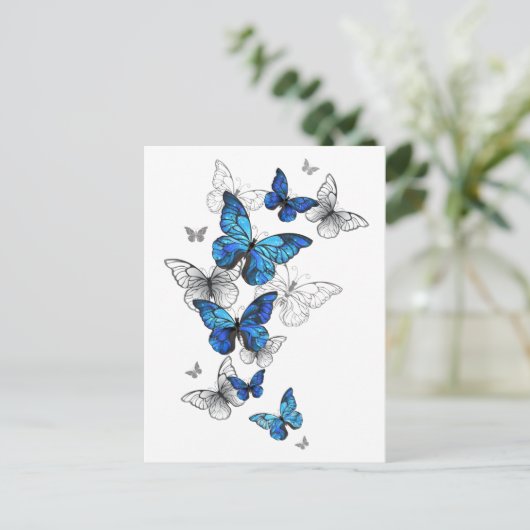 Blue Flying Butterflies Morpho Feestdagenkaart (Staand voorkant)