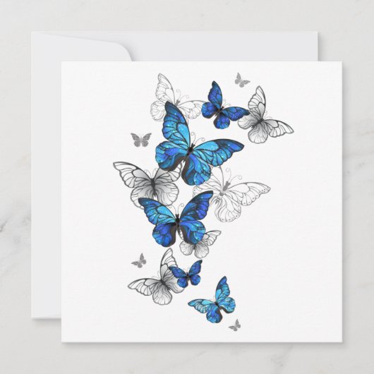 Blue Flying Butterflies Morpho Feestdagenkaart (Voorkant)