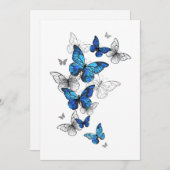 Blue Flying Butterflies Morpho Feestdagenkaart (Voorkant / Achterkant)