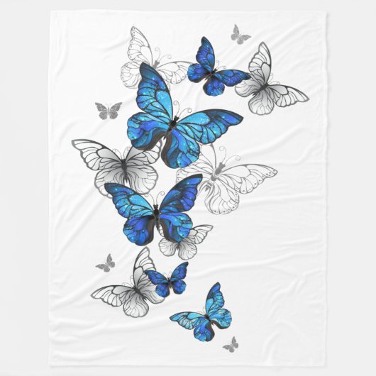 Blue Flying Butterflies Morpho Fleece Deken (Voorkant)