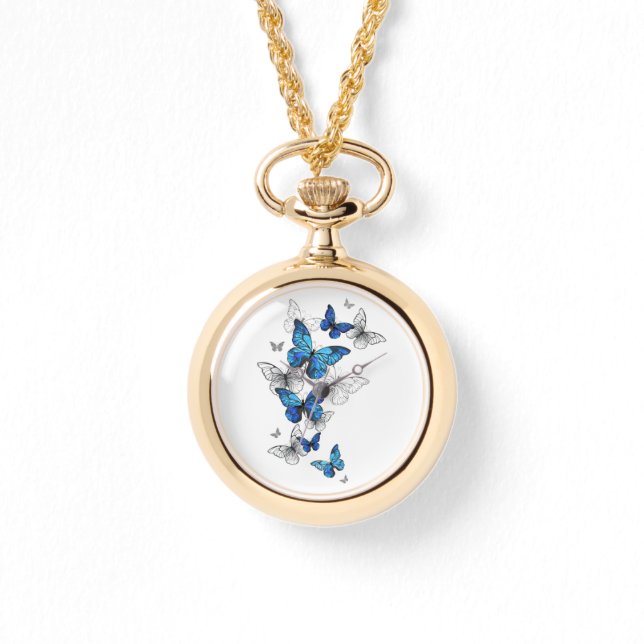 Blue Flying Butterflies Morpho Horloge (Voorkant)