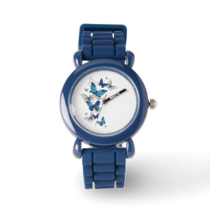 Blue Flying Butterflies Morpho Horloge