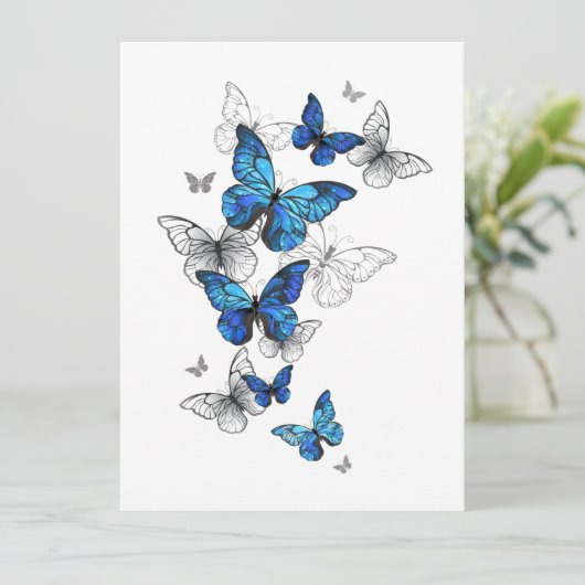 Blue Flying Butterflies Morpho Kaart (Staand voorkant)