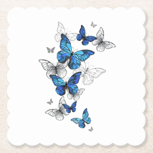 Blue Flying Butterflies Morpho Kartonnen Onderzetters (Voorkant)