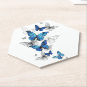 Blue Flying Butterflies Morpho Kartonnen Onderzetters (Schuin)
