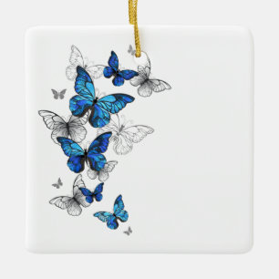 Blue Flying Butterflies Morpho Keramisch Ornament