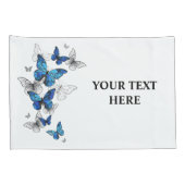 Blue Flying Butterflies Morpho Kussensloop (Achterkant-Rechts)
