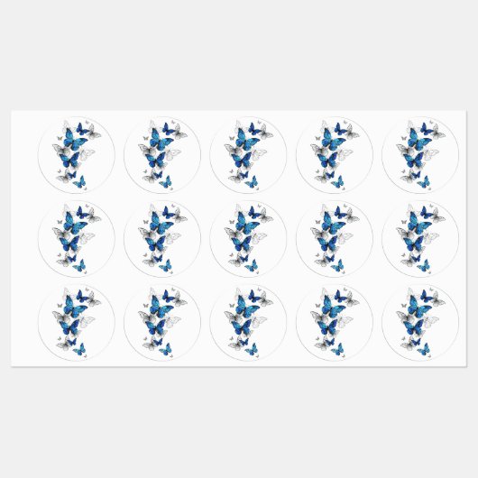 Blue Flying Butterflies Morpho Labels (Vel)