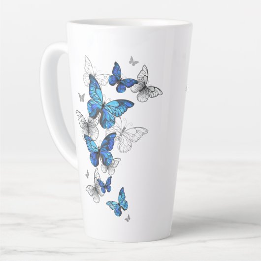 Blue Flying Butterflies Morpho Latte Mok (Linkerhoek)