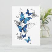 Blue Flying Butterflies Morpho Menu (Staand voorkant)