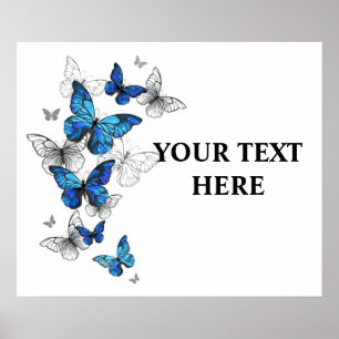 Blue Flying Butterflies Morpho Poster