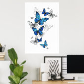 Blue Flying Butterflies Morpho Poster (Thuiskantoor)