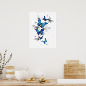 Blue Flying Butterflies Morpho Poster (Keuken)