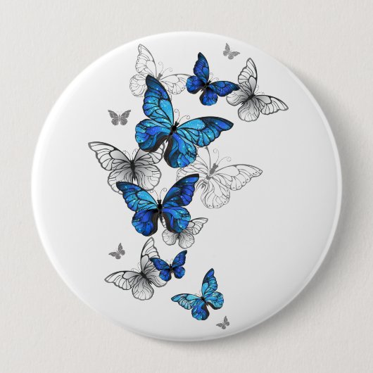 Blue Flying Butterflies Morpho Ronde Button 4,0 Cm (Voorkant)