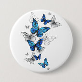 Blue Flying Butterflies Morpho Ronde Button 7,6 Cm (Voorkant)