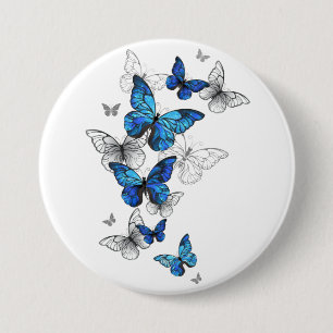 Blue Flying Butterflies Morpho Ronde Button 7,6 Cm