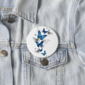 Blue Flying Butterflies Morpho Ronde Button 7,6 Cm (In situ)