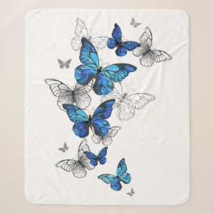 Blue Flying Butterflies Morpho Sherpa Deken