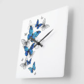 Blue Flying Butterflies Morpho Vierkante Klok (Hoek)