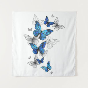 Blue Flying Butterflies Morpho Wandkleed