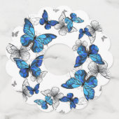 Blue Flying Butterflies Morpho Wijnglaslabel (Achterkant)