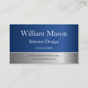 Blue Foil and Steel Effect Monogram Visitekaartje