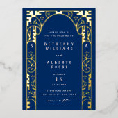 Blue Foil Art Nouveau Arch Foil Invitation (Recto)