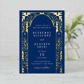 Blue Foil Art Nouveau Arch Foil Invitation (Debout devant)
