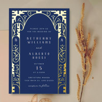 Blue Foil Art Nouveau Arch Foil Invitation