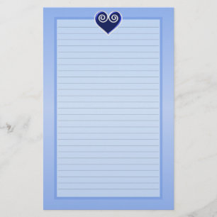 Blue Foil Heart Lined Briefpapier