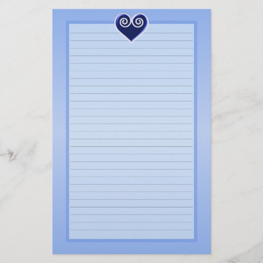 Blue Foil Heart Lined Briefpapier (Voorkant)