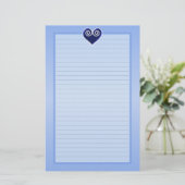 Blue Foil Heart Lined Briefpapier (Staand voorkant)