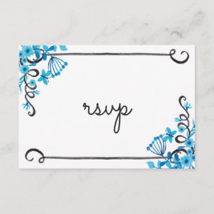 Blue Folal Art Floral Aquarelle RSVP