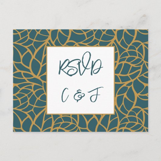 Blue Foliage Motif Mariage Menu Musique RSVP Card (Devant)
