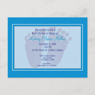 Blue Footprint Baby shower Invitation Uitnodiging Briefkaart