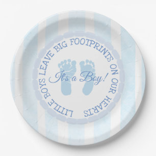 Blue Footprints Boy Baby shower Papier Borden Papieren Bordje