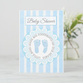 Blue Footprints Boys Baby shower Uitnodiging (Staand voorkant)
