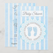 Blue Footprints Boys Baby shower Uitnodiging (Voorkant / Achterkant)