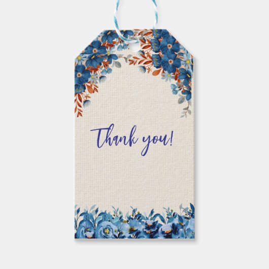 Blue Foral Cadeaulabel (Voorkant)