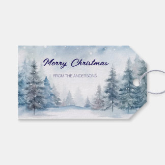 Blue Forest in the Snow Personalized Christmas Cadeaulabel