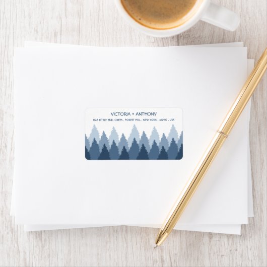 Blue Forest Range Woodland bruiloft Etiket (Insitu)